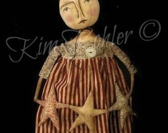 Instant Americana Primitive Doll Pattern Download PDF E Patterns Folk Art Vintage Star Fabric Cloth Sewing Veenas Mercantile Kim Kohler