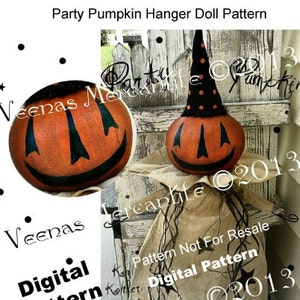 INSTANT Primitive JOL Doll Pattern Halloween Pumpkin Download E Patterns PDF Sewing Cloth Autumn Hanging Jack O Lantern Veenas Mercantile