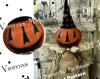 INSTANT Primitive JOL Doll Pattern Halloween Pumpkin Download E Patterns PDF Sewing Cloth Autumn Hanging Jack O Lantern Veenas Mercantile