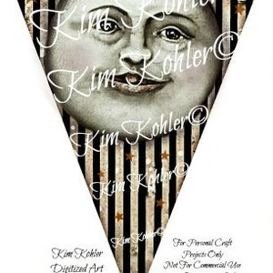 Vintage Paper Ephemera Pennant Banner Label 2 Instant Moon Stripe Altered Art Halloween Digital Download  Primitive Collage Sheet