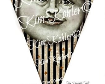 Vintage Paper Ephemera Pennant Banner Label 2 Instant Moon Stripe Altered Art Halloween Digital Download  Primitive Collage Sheet