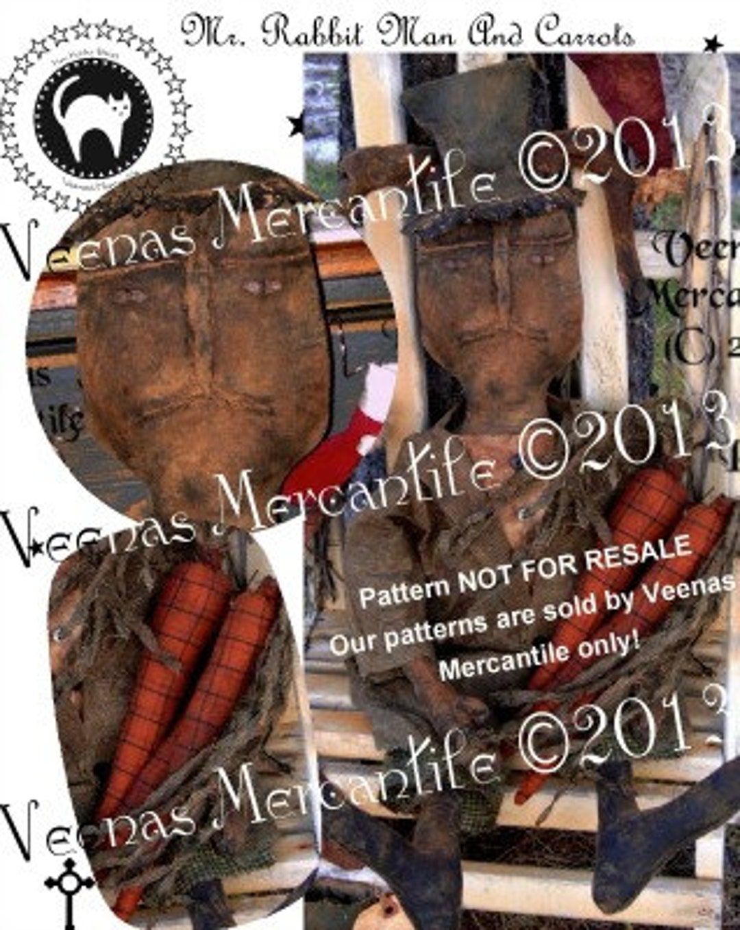 Primitive Rabbit Doll Pattern Rabbit Doll Pattern PDF Instant Download Primitive Cloth Sewing Fabric ...