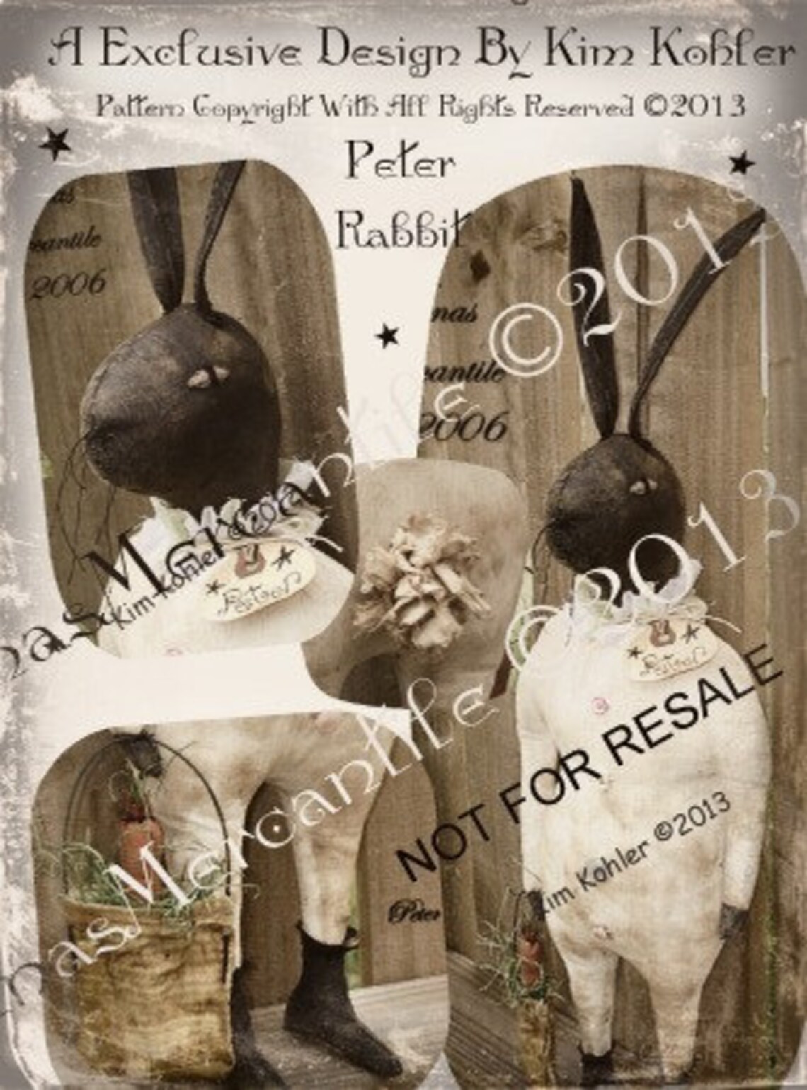 Primitive Rabbit Doll Pattern Instant Doll Pattern Rabbit Primitive Peter Bunny Download Animal ...