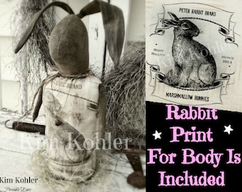 Instant Primitive Bunny Bun Rabbit Doll Pattern Download Animal E PDF Patterns Digital Print Fabric Cloth Sewing Scrappy Veenas Kim Kohler