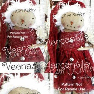 Doll Pattern Snow Santa Instant Download PDF Patterns Primitive Folk Art Whimsicle Fabric Sitting Cloth Sewing Veenas Mercantile Kim Kohler