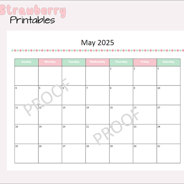2025 Calendar Pdf May Etsy