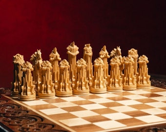 Space Warriors Wooden Chess Pieces | Handmade Chess Set Pieces | Wood Carving | Chess Set | Intergalactic Chess Game | Space-Themed Chess