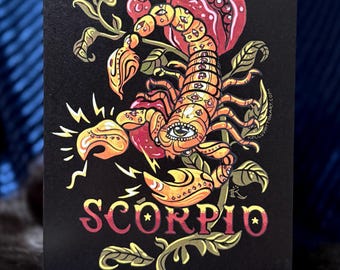 Scorpio, Zodiac Owl Design , 5" x 7" Greeting Card