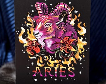 Aries, Zodiac Ram Design , 5" x 7" Greeting Card