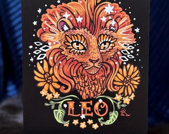Leo, Zodiac Lion Design , 5" x 7" Greeting Card