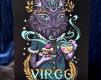 Virgo, Zodiac Cat Design , 5" x 7" Greeting Card