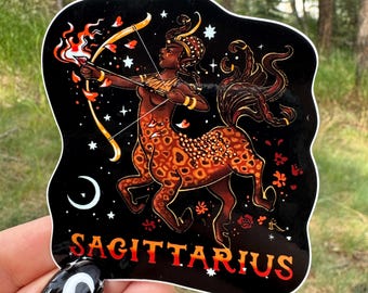 Sagittarius, vinyl glossy sticker, 3" (wide) x 4 1/4" (tall).