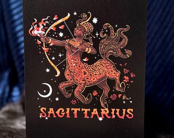 Sagittarius, Zodiac Leopard Design , 5" x 7" Greeting Card