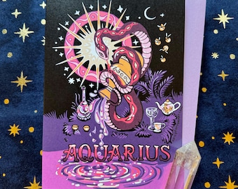 Aquarius, Zodiac Snake Design , 5" x 7" Greeting Card