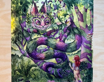 Gato de Cheshire, lámina artística luminosa, 28 x 35,5 cm