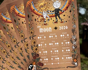 Calendario lunar 2026, decorado con lámina dorada