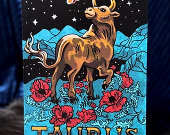 Taurus, Zodiac Bull Design , 5" x 7" Greeting Card
