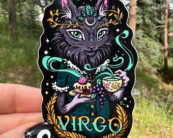 Virgo, vinyl glossy sticker, 2 1/4" (wide) x 3 3/4" (tall).