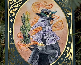 El Doctor de la Peste, Edición Limitada, impresión en lámina dorada 11" x 14"