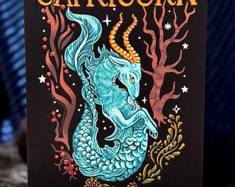 Capricorn, Zodiac Goat Design , 5" x 7" Greeting Card