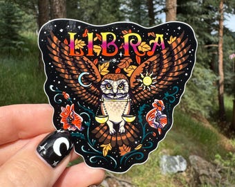 Libra Sticker Zodiac Owl Design