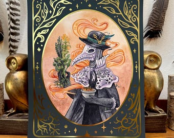 The Plague Doctor, Limited Edition, gold foil print 11" x 14"
