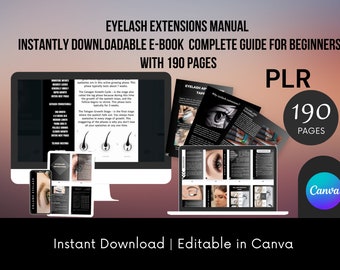 Podręcznik szkoleniowy z przedłużania rzęs PLR | Kurs mistrzowski (190 stron) | Edytowalny szablon Canva | Sprzedawaj jako swój własny | Akademia profesjonalnej urody