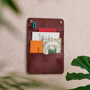 Handmade Leather Wall Organizer: Rustic Mail Holder, Home Decor