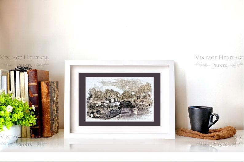 Civil War Era Color Woodcut Etching of Historical 1800s Battle, 19th ...