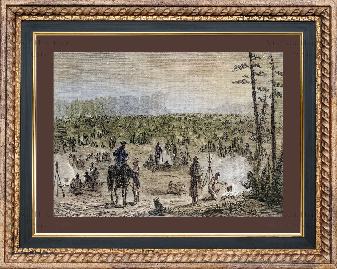 Civil War 1800s Vintage Color Woodcut Etching, Line Drawing, 19th ...