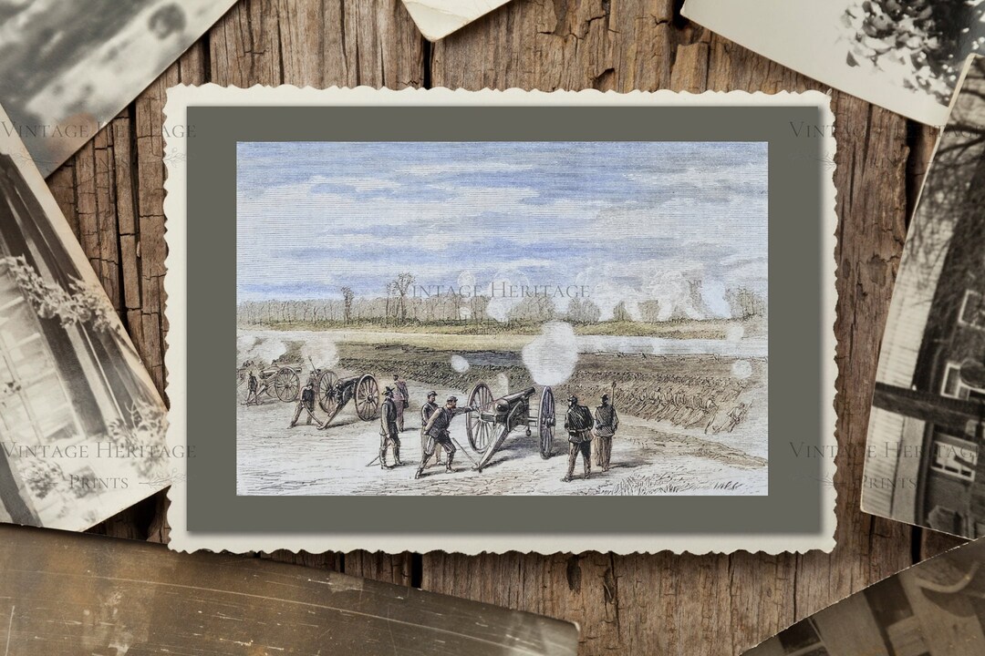 Historical 1800s Color Woodcut Etching of a Civil War Battle, 19th ...