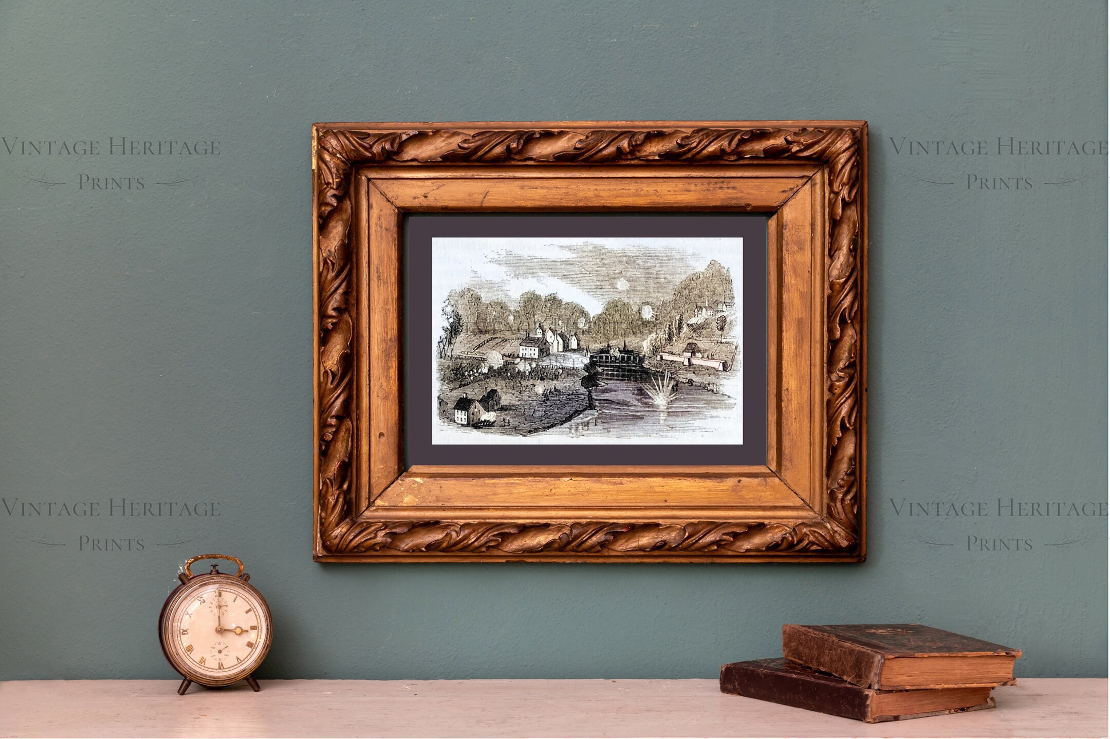 Civil War Era Color Woodcut Etching of Historical 1800s Battle, 19th ...