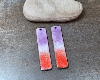 Enameled Copper Earring Bead Pair or Dangles for Jewelry Design, Enamel Jewelry in Lavender Purple and Orange