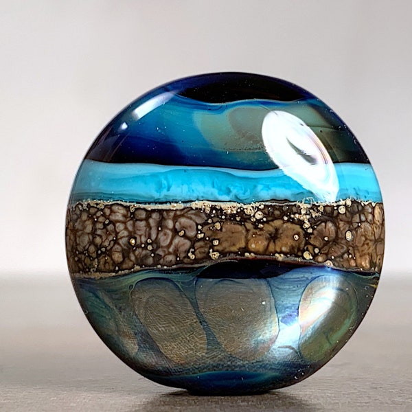 Lampwork Glass Focal Bead Lentil in Black with Stripes, Organic Style for Jewelry Designs, Unique Pendant Bead