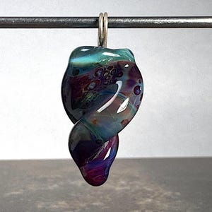 Mini-Twister Series, Lampwork Glass Dangle with Sterling Silver Loop, Borosilicate Glass Focal With Shades of Teal, Dark Purple & Burgundy