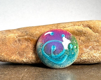 Lampwork Glass Cabochon with Layers of Enamel Powders, 24mm Lampwork Cab for Jewelry Designs and Bead Embroidery