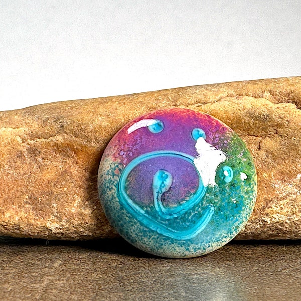 Lampwork Glass Cabochon with Layers of Enamel Powders, 24mm Lampwork Cab for Jewelry Designs and Bead Embroidery