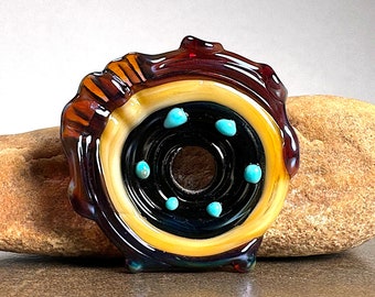 Lampwork Large Focal Disc Bead in Black, Cream & Burgundy, Handmade Bead for Jewelry Designs, Unique Jibber Jabber Series