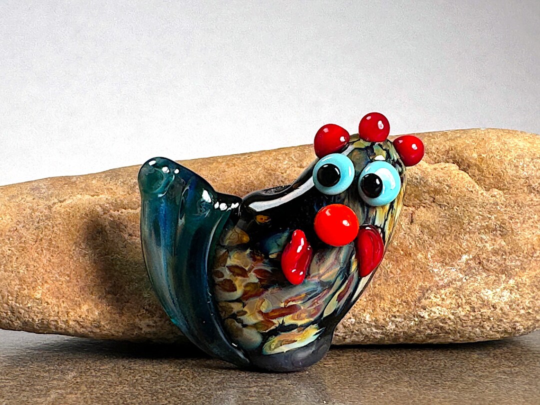 Lampwork Chicken Bead, Artisan Lampwork Glass Rooster Focal Bead ...