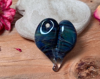 Lampwork Glass Heart Pendant, Boro Heart, Art Glass Focal Bead, Heart Pendant Girlfriend Gift, Borosilicate Glass Heart
