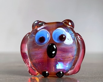 Whimsical Glass Owl Focal Bead for Jewelry Designs or Gift for Bird Lovers, Lampwork Owl Animal Spirit Totem Bead
