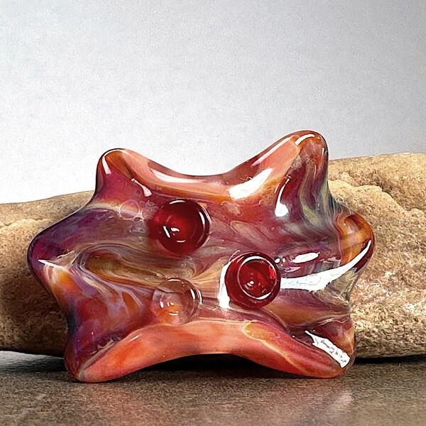 Amoeba Shape Lampwork Focal Bead for Jewelry Designs in Borosilicate Glass, Rustic Coral & Beige Tones with Octopus Dots