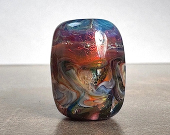 Lampwork Glass Focal Bead in Tubular Shape for Jewelry Making in Fire Opal Style