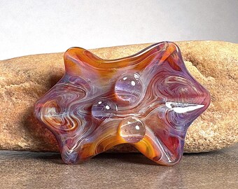 Borosilicate Lampwork Glass Bead in Unusual Amoeba Shape, Unique Focal Bead for Jewelry Designs, Fast Shipping