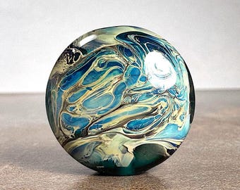 Artisan Made Glass Lampwork Focal Bead in Lentil Shape, Silver Glass Focal for Jewelry Designs in Swirled Colors
