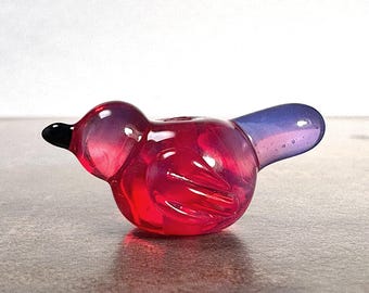 Whimsical Bird Bead for Jewelry Designs, Lampwork Glass Cranberry Pink Bird Focal Bead