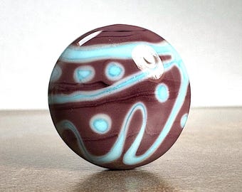 Lampwork Glass Focal Bead for Jewelry Designs, Purple with Light Blue Stripes & Dots, Gift for Beader or Jewelry Maker