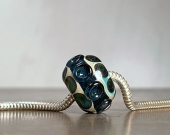 Lampwork Glass Big Hole Bracelet Bead, Euro Charm Bead with Sterling Silver Core, Gift for Girlfriend Mother Friend, Ready to Ship