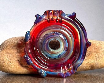 Large Lampwork Glass Focal Disc Bead for Jewelry Designs, Jibber Jabber Series in Multiple Colors, 6.5mm Hole