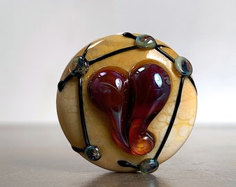 Art Glass Heart Bead for Jewelry Designs, Lampwork Glass Focal Bead, Framed Heart Bead